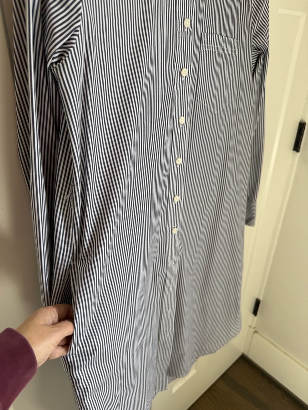 Like new J.Crew striped long-sleeve cotton poplin shirt dress in blue and white. - Picture 3 of 4